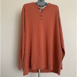 LL Bean  orange Waffle Knit Unshrinkable Henley Traditional Fit Men's 3XL